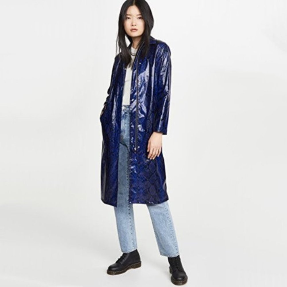 NWT Apparis black blue python faux leather duster jacket, M